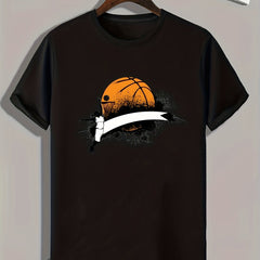 Basketball Pattern Print Men's Comfy Sports T-shirt Graphic Tee