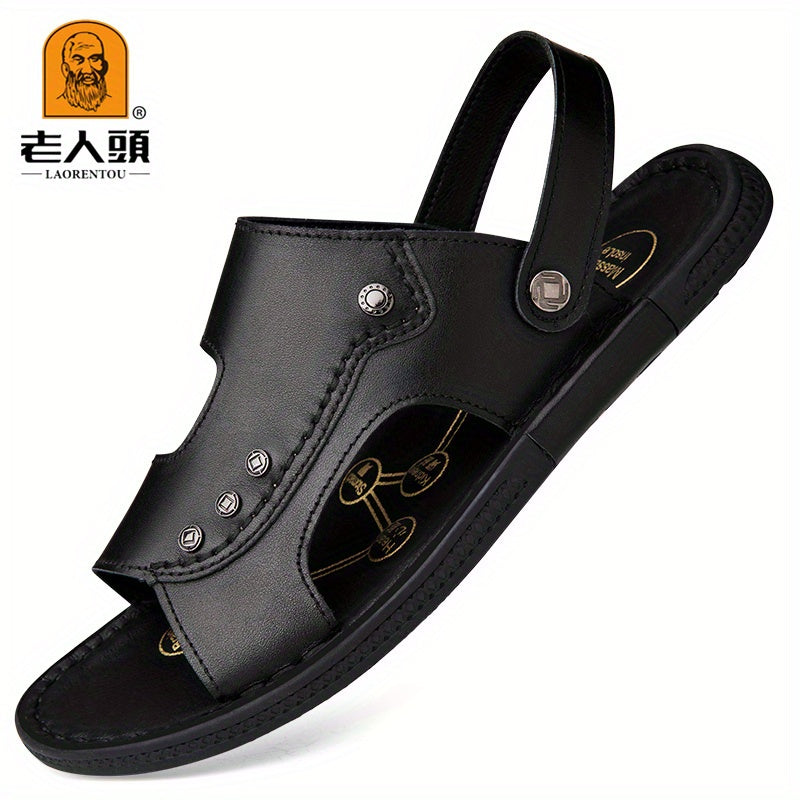 LAORENTOU Men's Leather Sandals Non Slip Sandals For Outdoor Beach