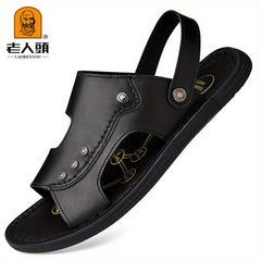 LAORENTOU Men's Leather Sandals Non Slip Sandals For Outdoor Beach