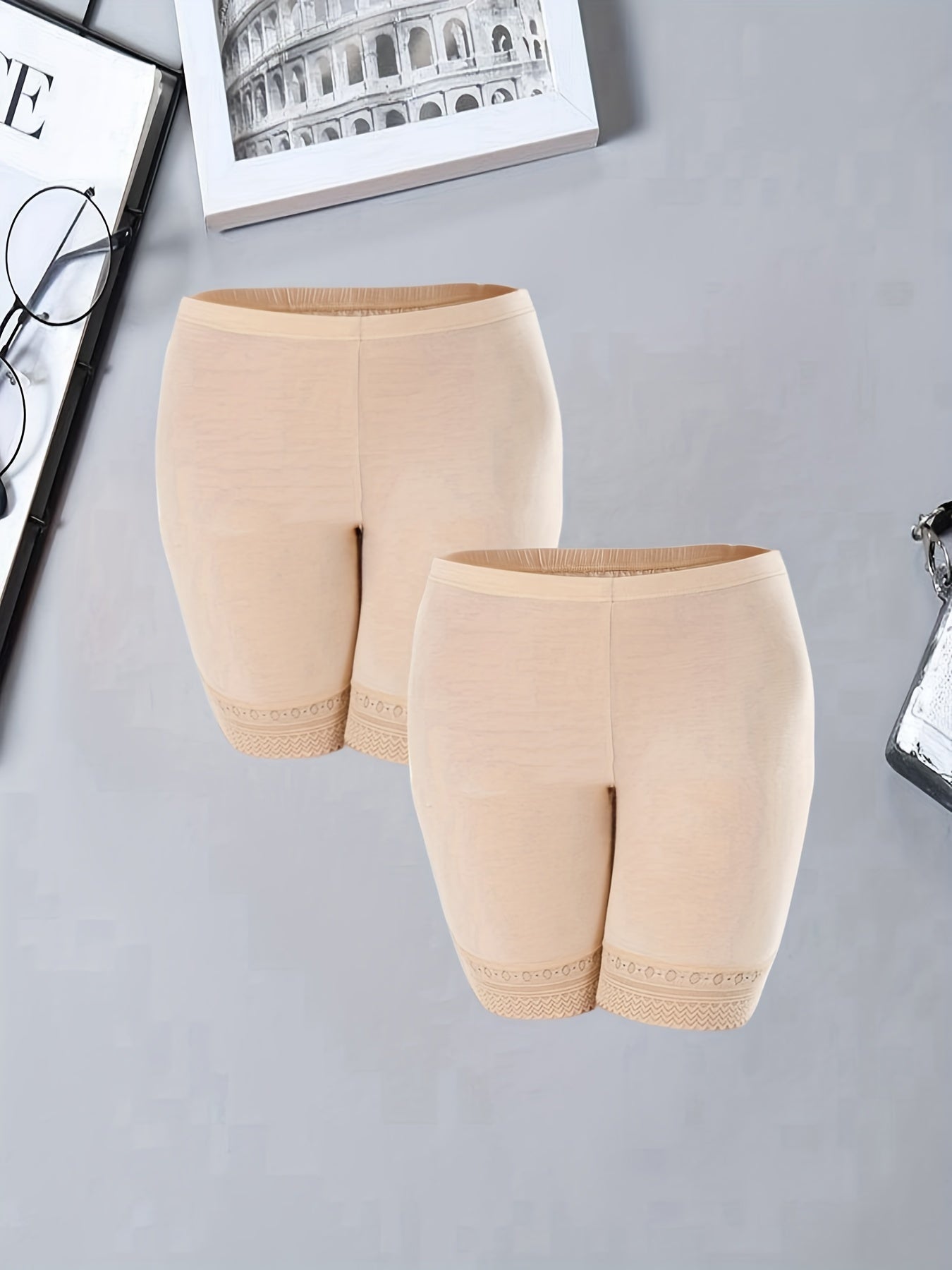 2pcs Lace Panties Soft & Comfy Intimates Safety Shorts Women's Lingerie