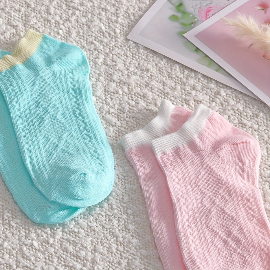 5 Pairs Colorblock Ankle Socks Soft Lightweight Low Cut Women's Stockings