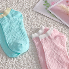 5 Pairs Colorblock Ankle Socks Soft Lightweight Low Cut Women's Stockings