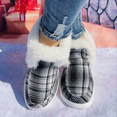 Women's Checkered Pattern Fluffy Boots Outdoor Comfort Short Boots