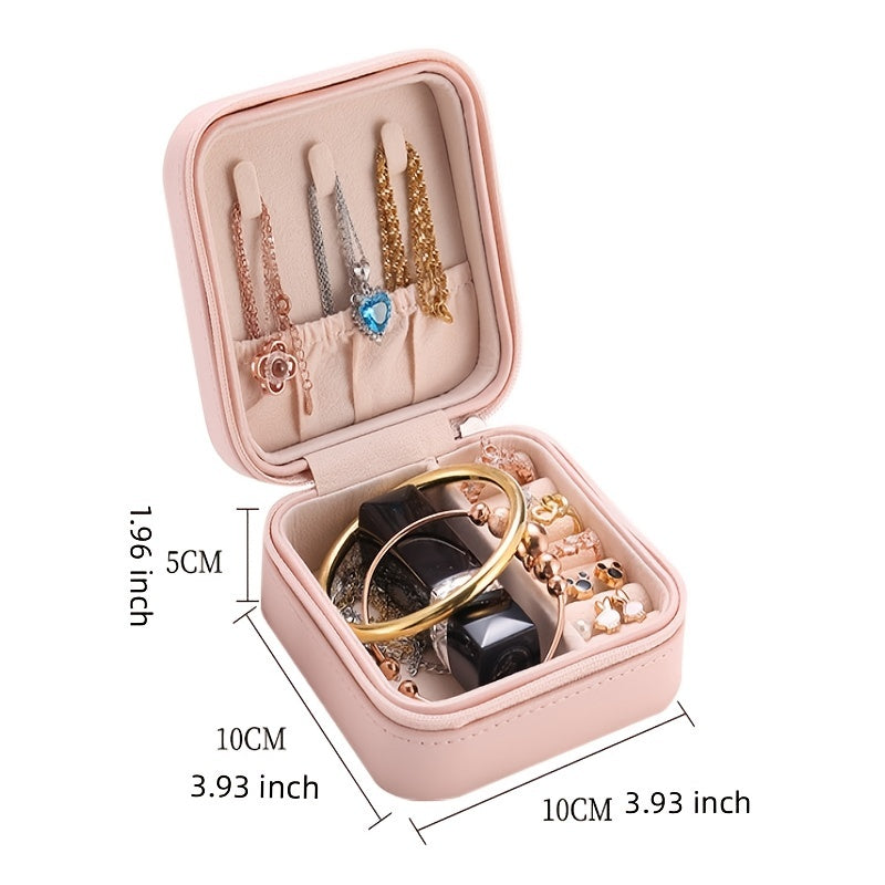 Leather Jewelry Box Organizer Travel Case Locket Necklace Earring Ring Holder Di