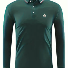 Bear Print Men's Casual Button Up Long Sleeve Lightweight Polo Shirt