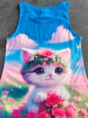 3D Printed Cat Princess Dress for Girls Sleeveless Summer Casual