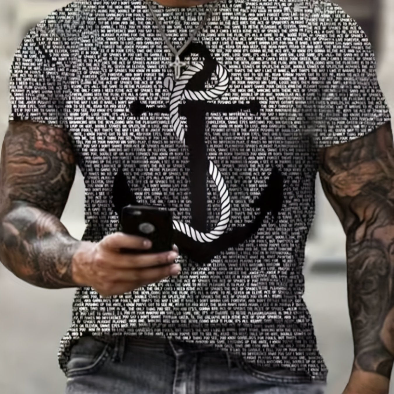 Men's Anchor Graphic T Shirt Comfortable Stretchy Crew Neck Tee Summer