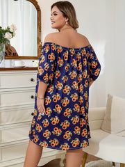 Sunflower Print Off Shoulder Puff Sleeve Nightdress