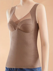 Contrast Mesh Tank Top V Neck Padded Thermal Top