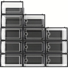 12pcs Transparent Shoe Box Organizers, Foldable Dustproof Storage Box