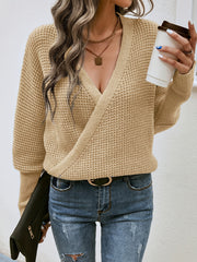 Solid Bat Sleeve Surplice Neck Jumper