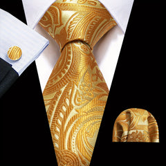 Barry Wang Men's Tie Golden Floral Jacquard Set