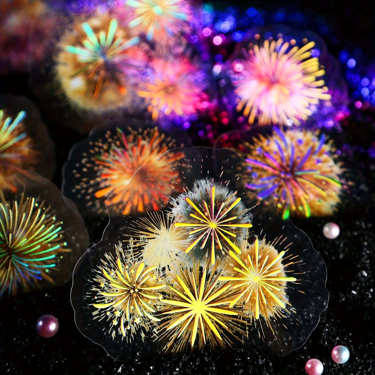 10pcs Fireworks Bronzing Laser Golden Journal Stickers