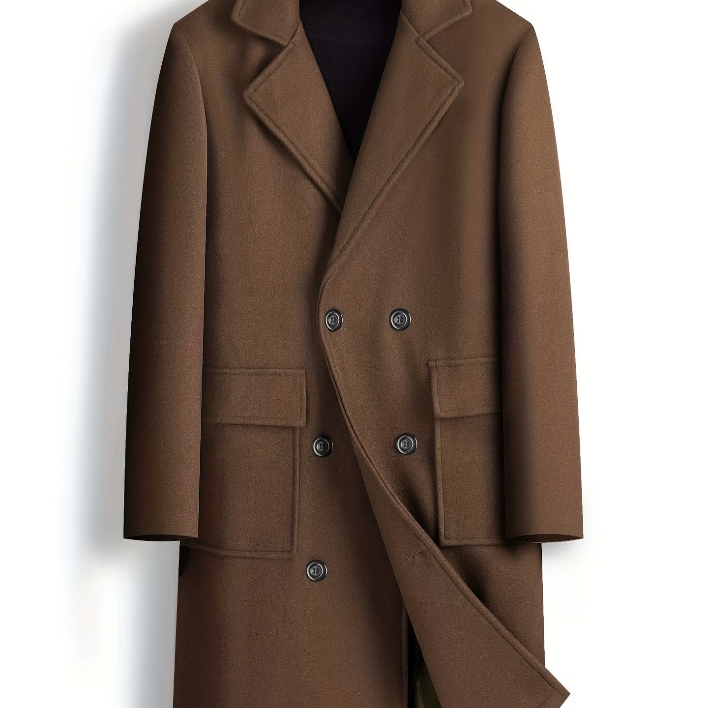 Double Breasted Trench Coat Men's Casual Lapel Woolen Overcoat