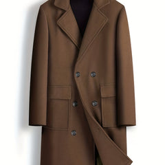 Double Breasted Trench Coat Men's Casual Lapel Woolen Overcoat