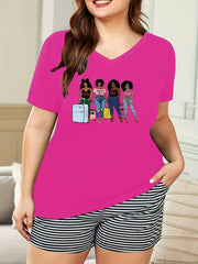 Cartoon Print V Neck Pajama Top