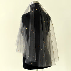 Mid Length Smoky Gray Wedding Veil with Golden Embellishments
