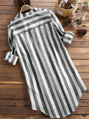 Stripe Print Long Sleeve Mock Neck Tunic Shirt