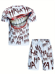 Men's Grimace Print T-shirt & Shorts Set for Sports