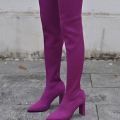 Women's High Heeled Knitted Over The Knee Boots
