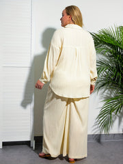 Women's Plus Solid Polo Neck Blouse & Pants 2 Piece Set