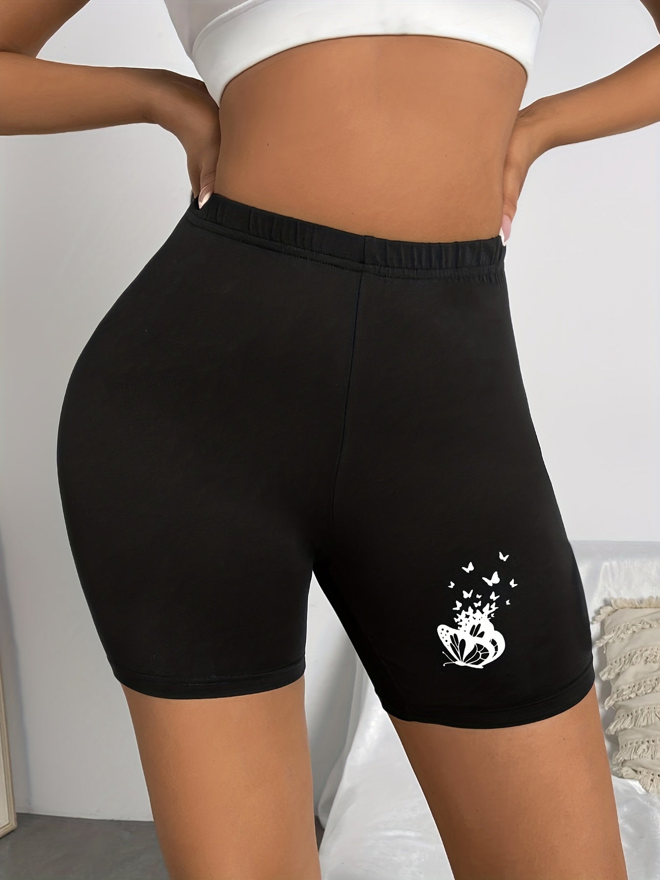 Butterfly Print Shorts Casual Summer Workout Slim Shorts Women's Clothing