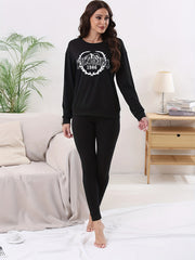 Letter Print Lounge Set Crew Neck Top & Elastic Waistband Pants