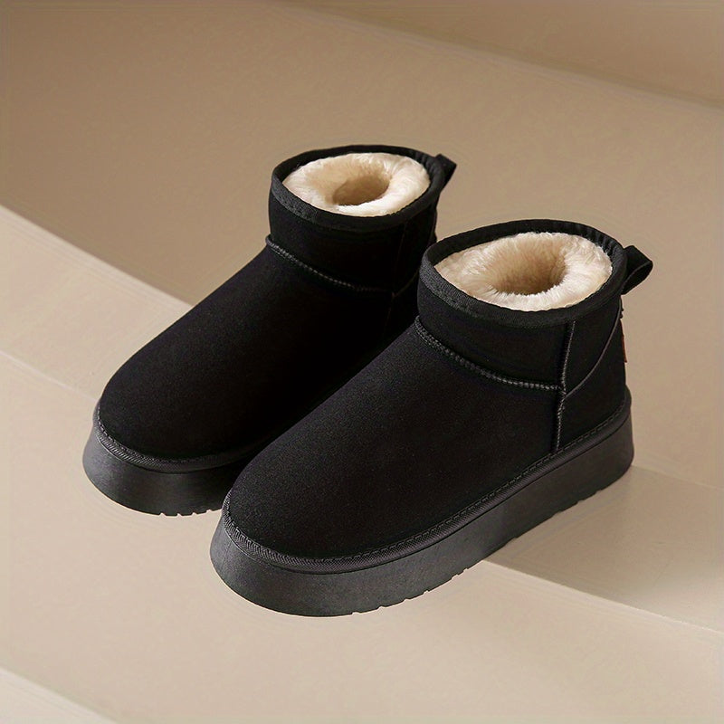 Women's Plush Lined Ankle Boots Slip On Comfortable Walking Shoes