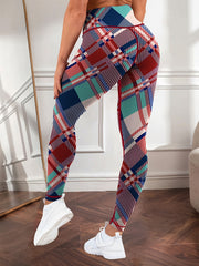 Colorful Plaid Print Yoga Leggings High Waist Tummy Control Pants