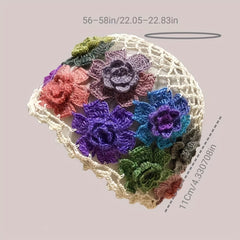 Cotton Hollow Crochet Skull Cap Knit Floral Beanie Hat