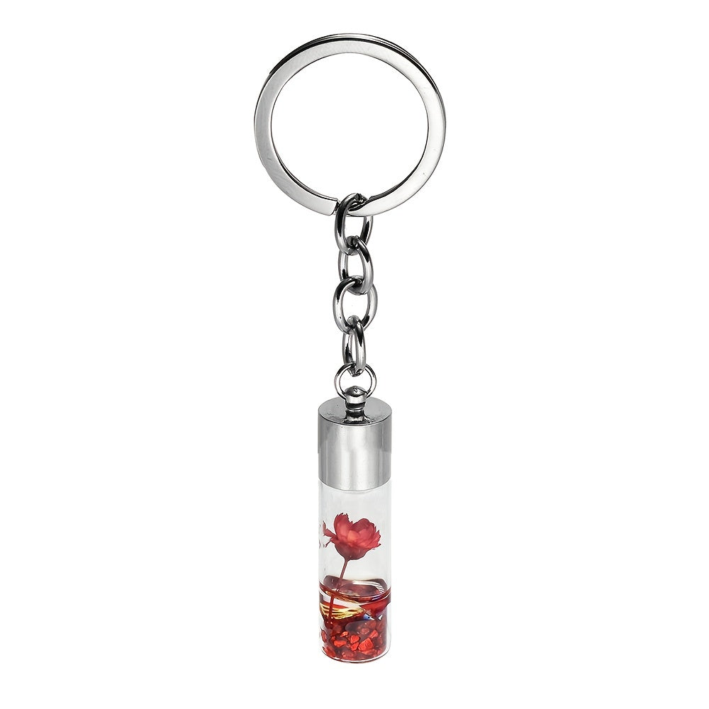 Glass Wish Bottle Keychain Dried Flower Pendant Charms Key Ring