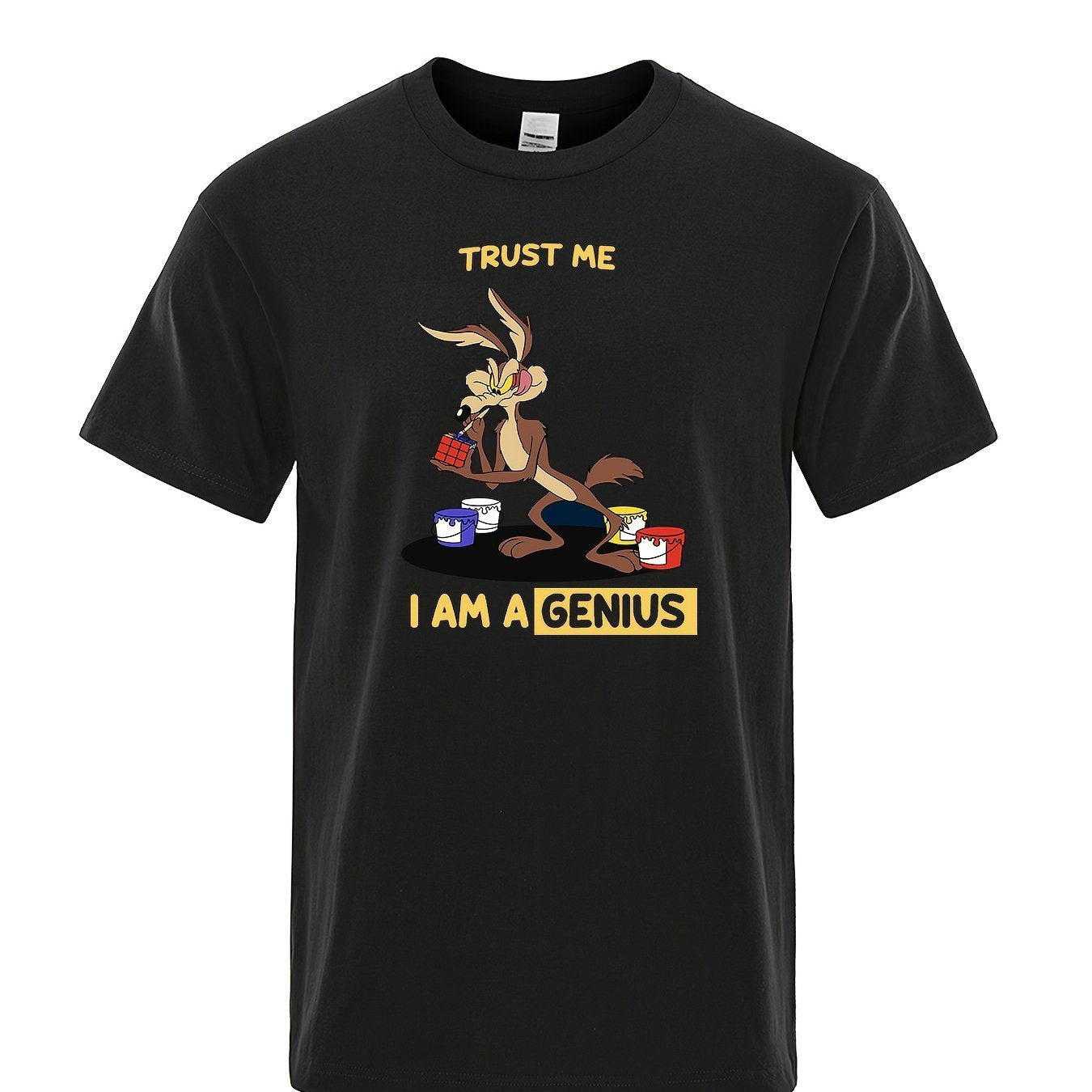 Cartoon Rabbit&Letter Print Men's Graphic Crew Neck T-shirt