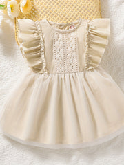Baby Girls Casual Fly Sleeve Round Neck Mesh Dress Clothes