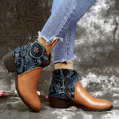 Women's Tribal Style Ankle Boots Chunky Heels Vintage Western Boots