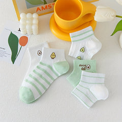 Avocado Print Socks Women's Short Stockings 5 Pairs Soft & Comfy