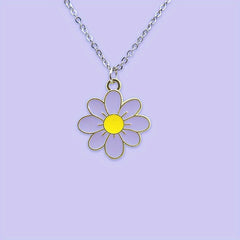 Girls Cartoon Flower Pendant Metal Necklace Stainless Steel Holiday Gift