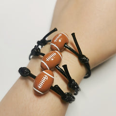 Adjustable Sport Theme Charm Bracelet Cord Braided Baseball Tennis Rugby Wristba