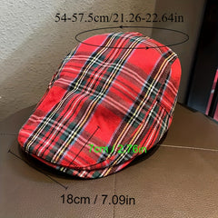 Plaid Pattern Beret British Style Vintage Newsboy Hat Unisex Flat Cap