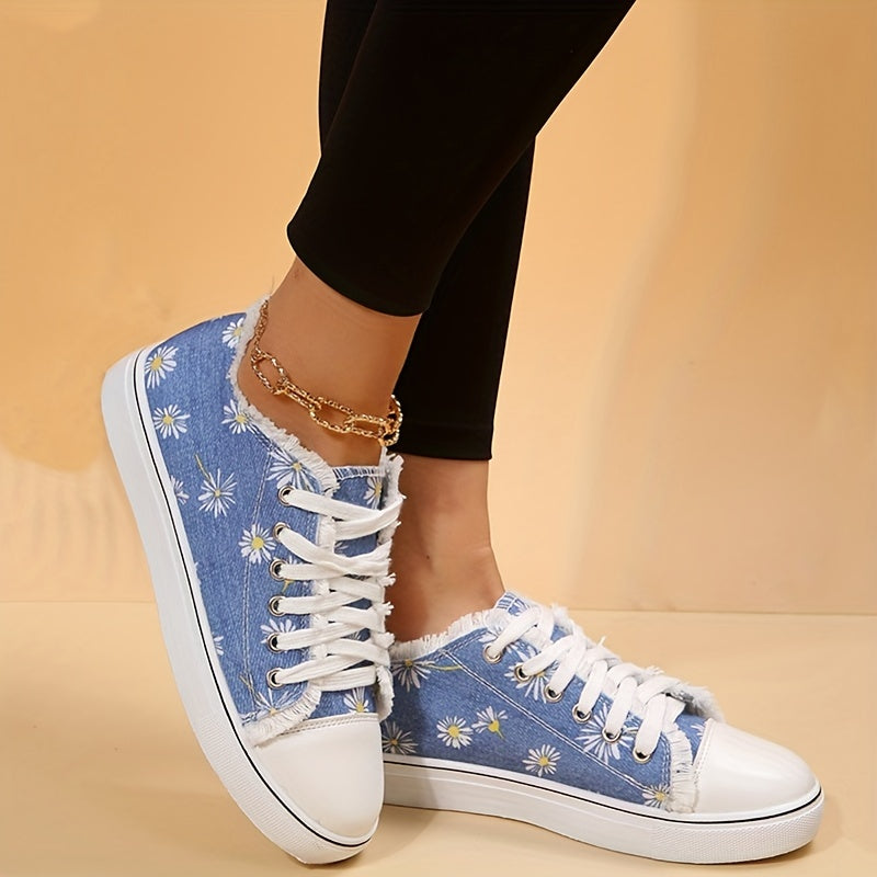 Women's Floral Canvas Shoes Lace Up Low Top Sneakers
