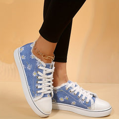 Women's Floral Canvas Shoes Lace Up Low Top Sneakers