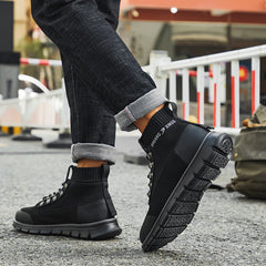 Men's Winter Knitted Lace-Up Mid Boots