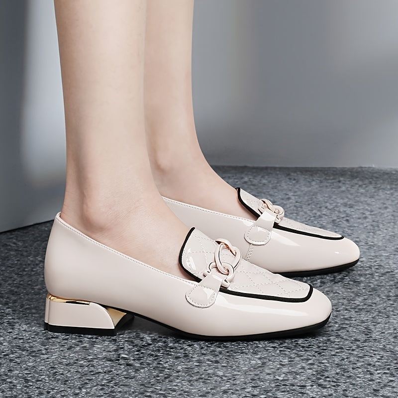 Women's Square Toe Block Heel Loafers Slip On Shoes