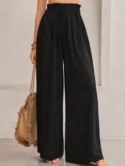 Solid Wide Leg Pants Paper Bag Waist Casual Pants