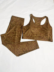 Random Print Round Neck Bra & Leggings 2 Piece Set