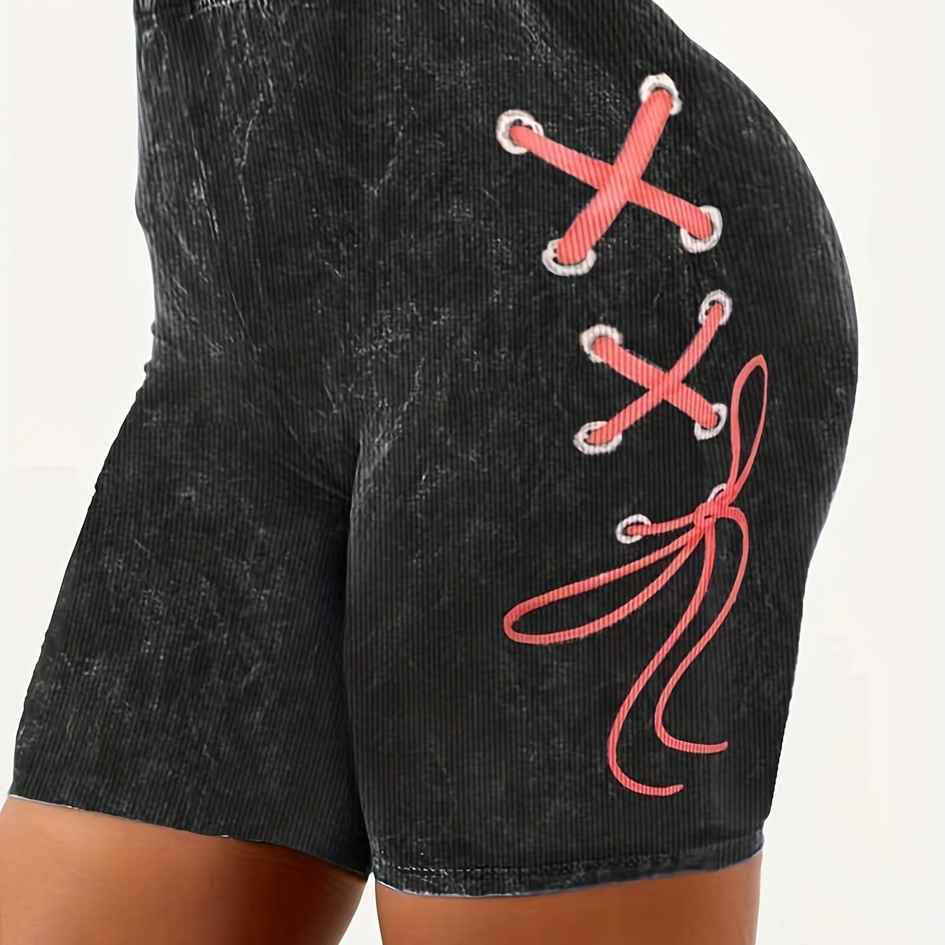 Denim Print Elastic Waist Shorts Casual Summer Women's Clothing