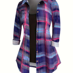Plaid Print Button Up Blouse & Cami Top 2 Piece Set