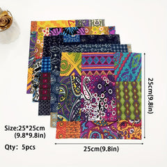 5pcs Retro Fabric Patchwork for DIY Craft Doll Clothing