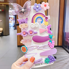 14Pcs Candy Hair Pin Set for Kids Flower Rainbow Animal & Fruit Clips