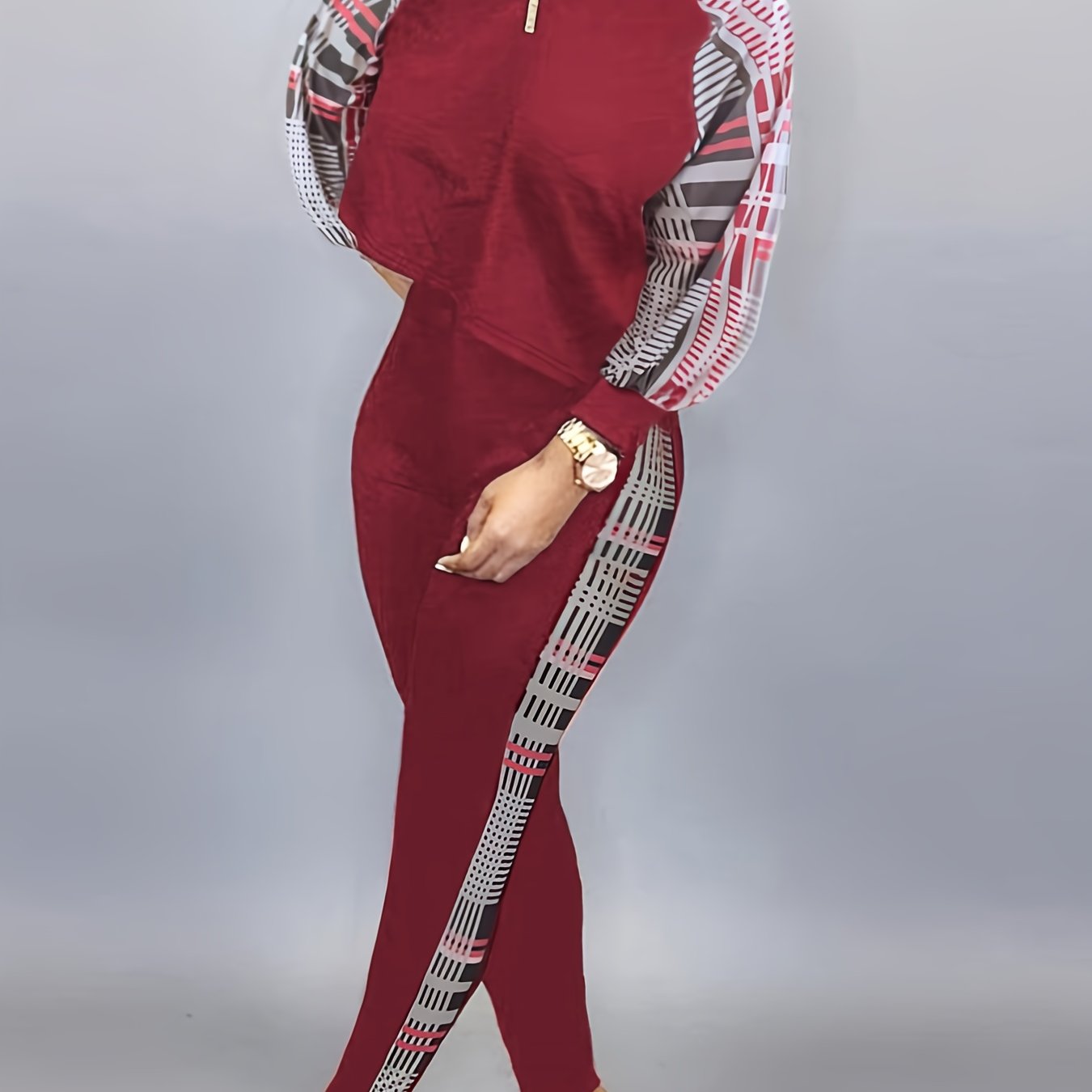 Plaid Print Long Sleeve Crop Top & Pants Set