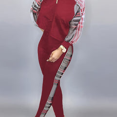 Plaid Print Long Sleeve Crop Top & Pants Set